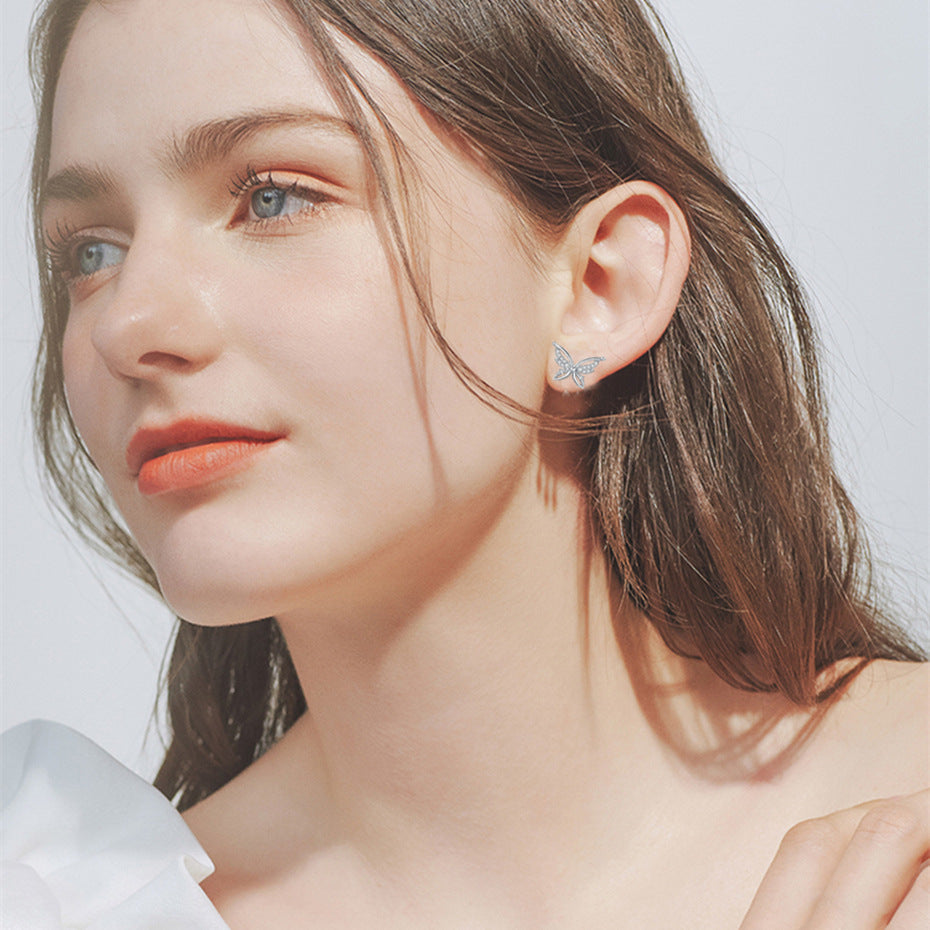 Full Rhinestone Zircon Butterfly Stud Earrings