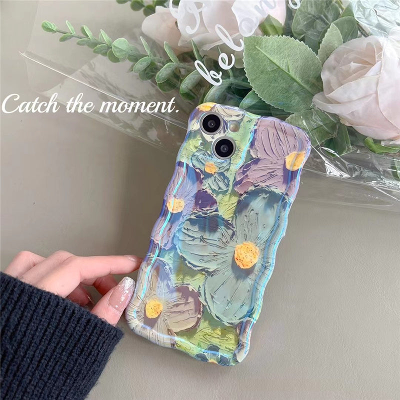 Retro Oil Painting Flowers Silicone Phone Case For iPhone