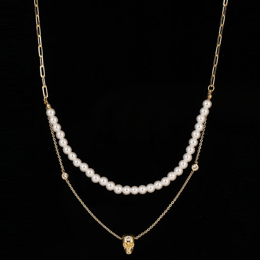 Inlaid Zirconium Skull Y-shaped Necklace