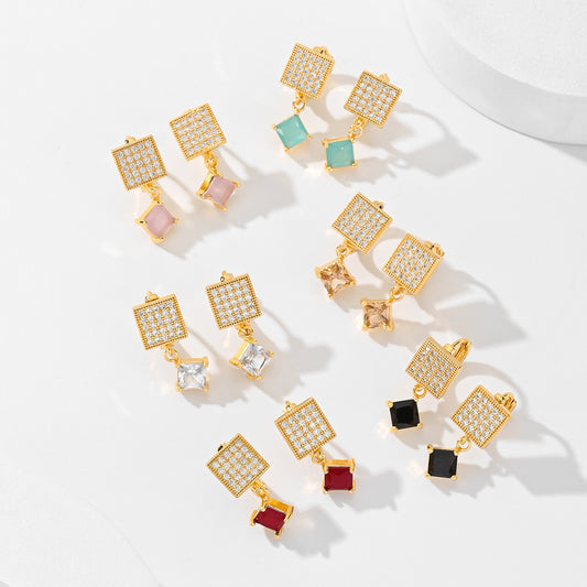 Square Design Fashion Zircon Earrings In Various Colors