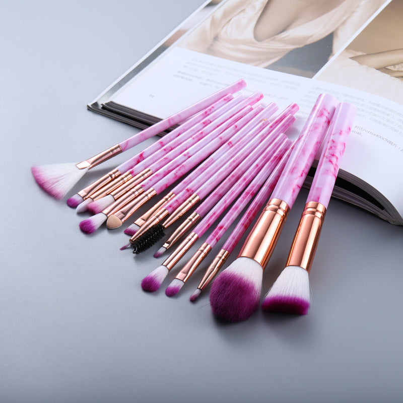 15 Marbled Design Makeup Brush Set