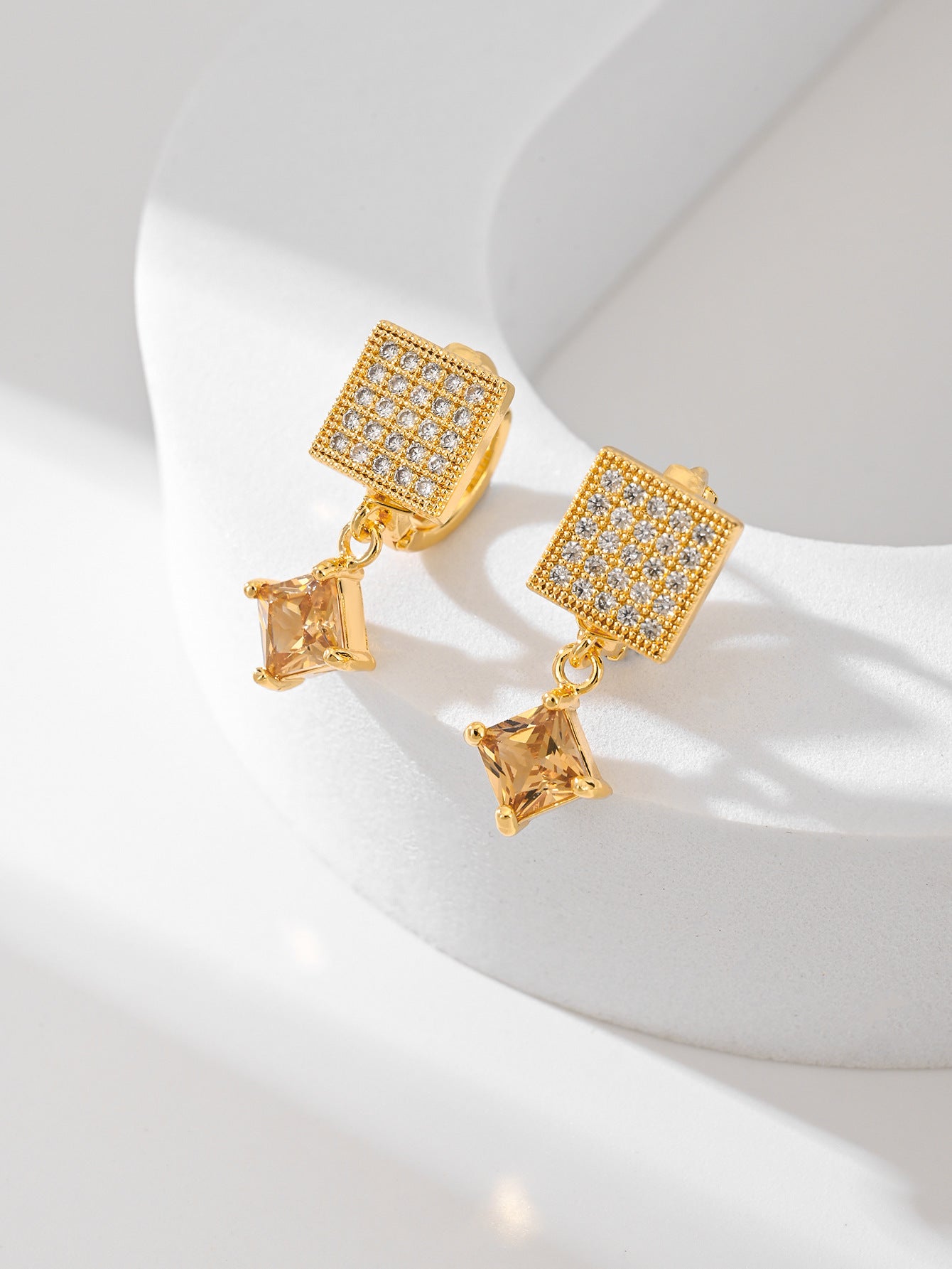 Square Design Fashion Zircon Earrings In Various Colors