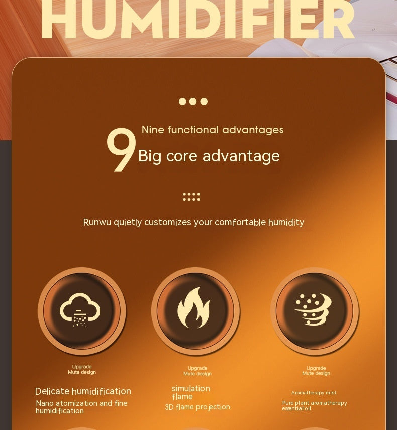 Smart Timing LED Electric Aroma Diffuser Simulation Fire Night Humidifier