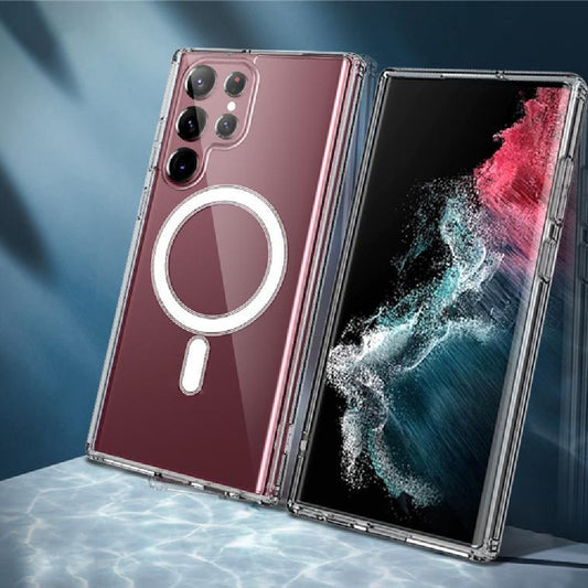 MagSafe Magnetic Wireless Charger Transparent Protective Phone Case For Samsung Galaxy