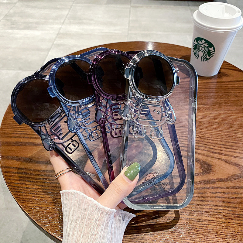 Glitter Astronaut Camera Stand iPhone Case With invisible Lens Bracket Plating Soft Cover