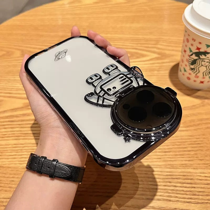 Glitter Astronaut Camera Stand iPhone Case With invisible Lens Bracket Plating Soft Cover