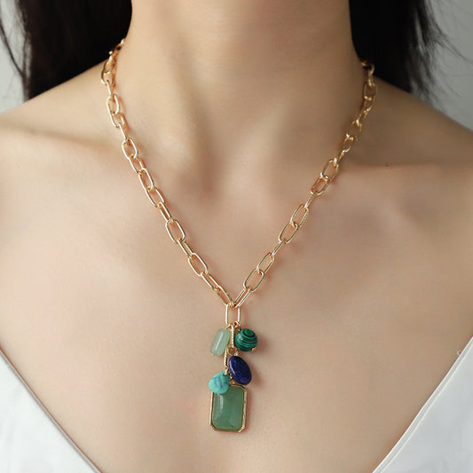 Semi-precious Stone Color Pendant Necklace For Women