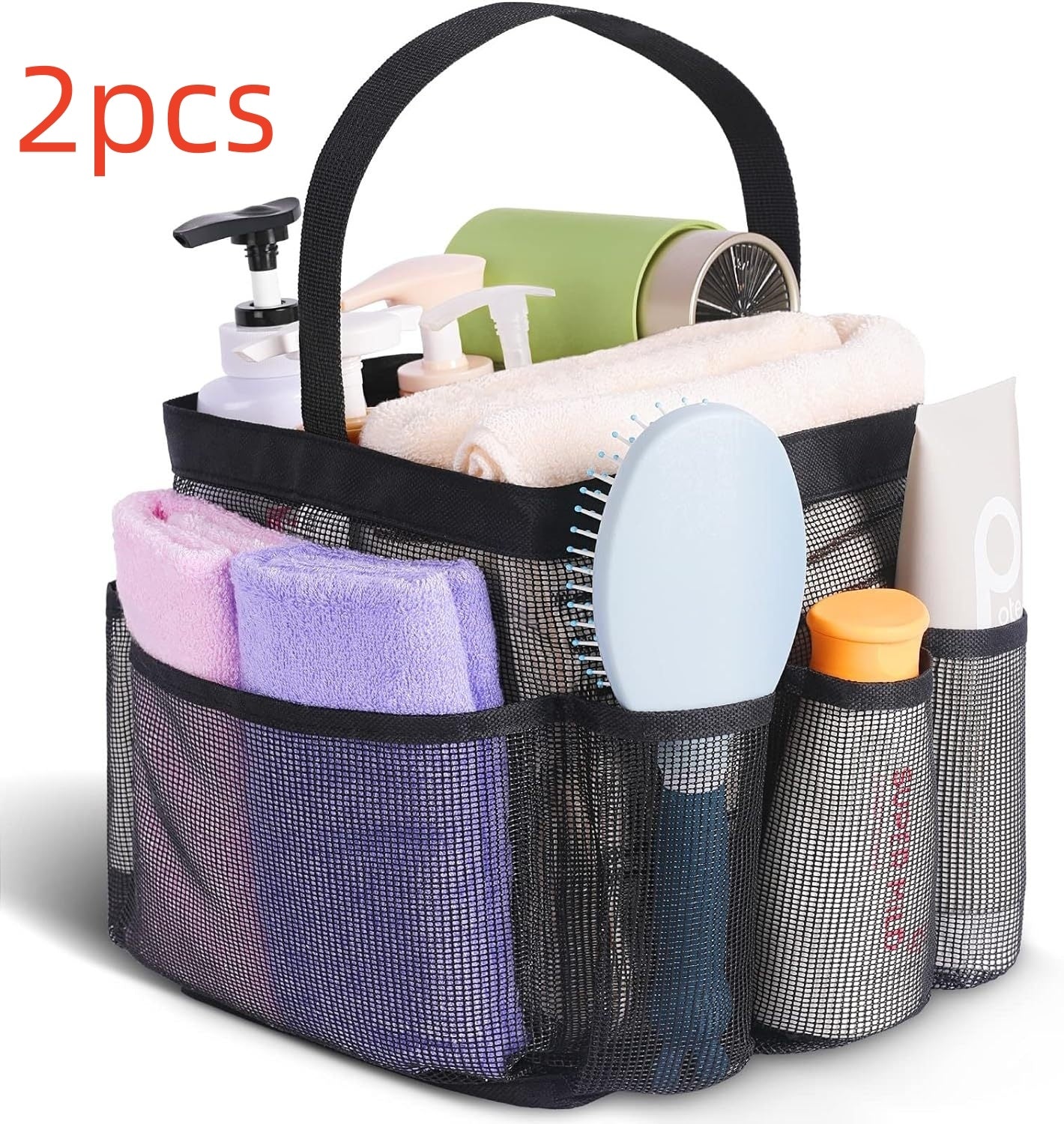 Beach Mesh Toiletry Buggy Bag Handbag with 8 Mesh Pockets