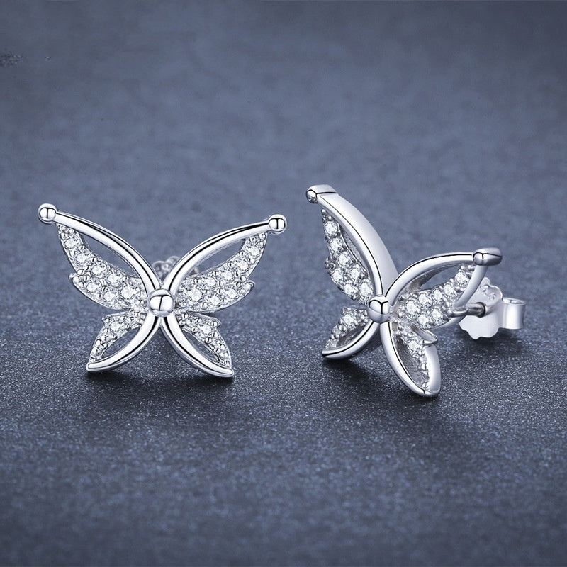 Full Rhinestone Zircon Butterfly Stud Earrings