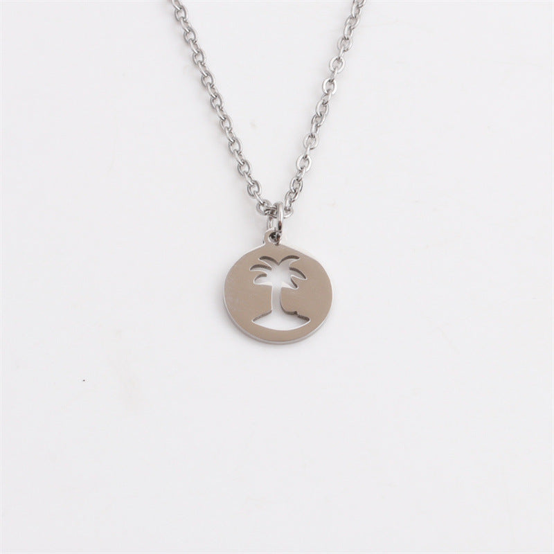Titanium Steel Hollow Coconut Tree Pendant Necklace