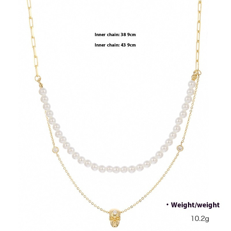 Inlaid Zirconium Skull Y-shaped Necklace