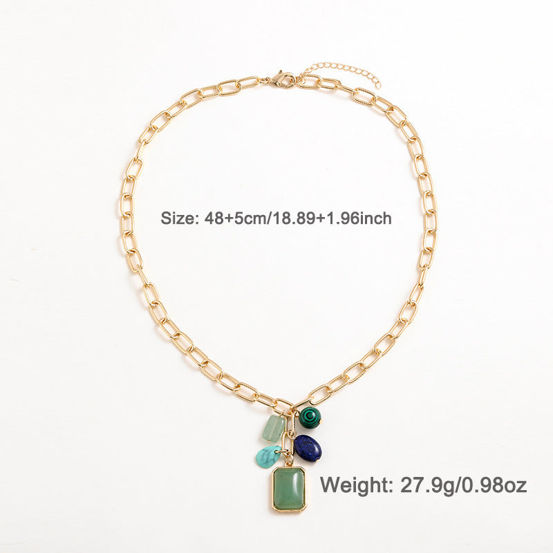 Semi-precious Stone Color Pendant Necklace For Women