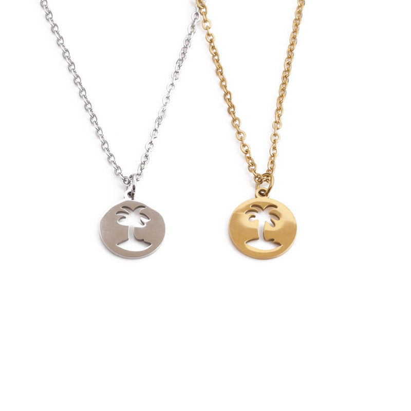 Titanium Steel Hollow Coconut Tree Pendant Necklace