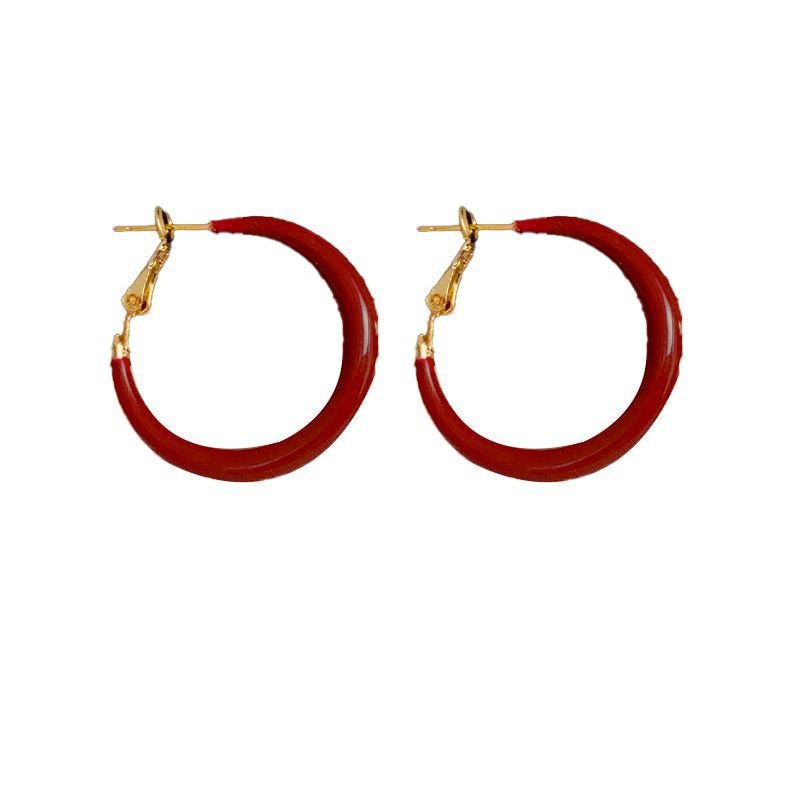 Retro Red Oil-spot Glaze Simple Hoop Earrings