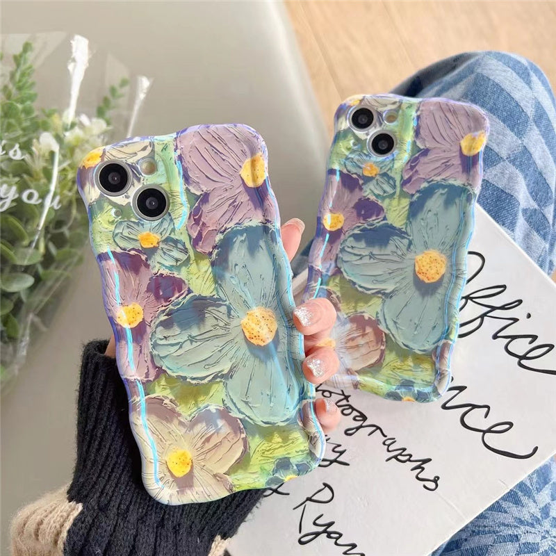 Retro Oil Painting Flowers Silicone Phone Case For iPhone