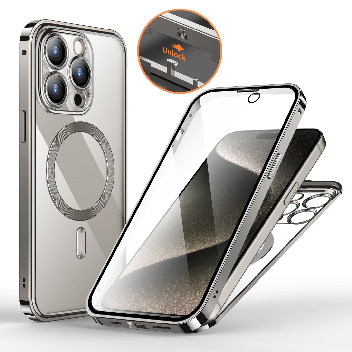 Anti-Privacy Metal Magnetic Wireless Charging Double-Sided Lens Cover Phone Case For iPhone