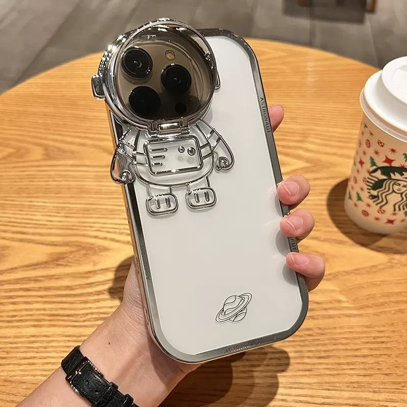 Glitter Astronaut Camera Stand iPhone Case With invisible Lens Bracket Plating Soft Cover