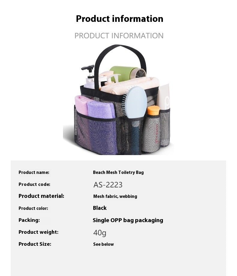 Beach Mesh Toiletry Buggy Bag Handbag with 8 Mesh Pockets