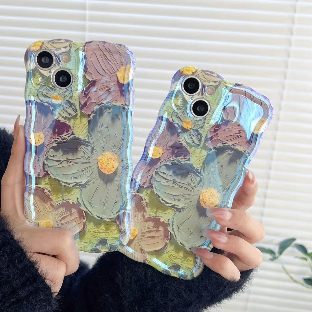 Retro Oil Painting Flowers Silicone Phone Case For iPhone