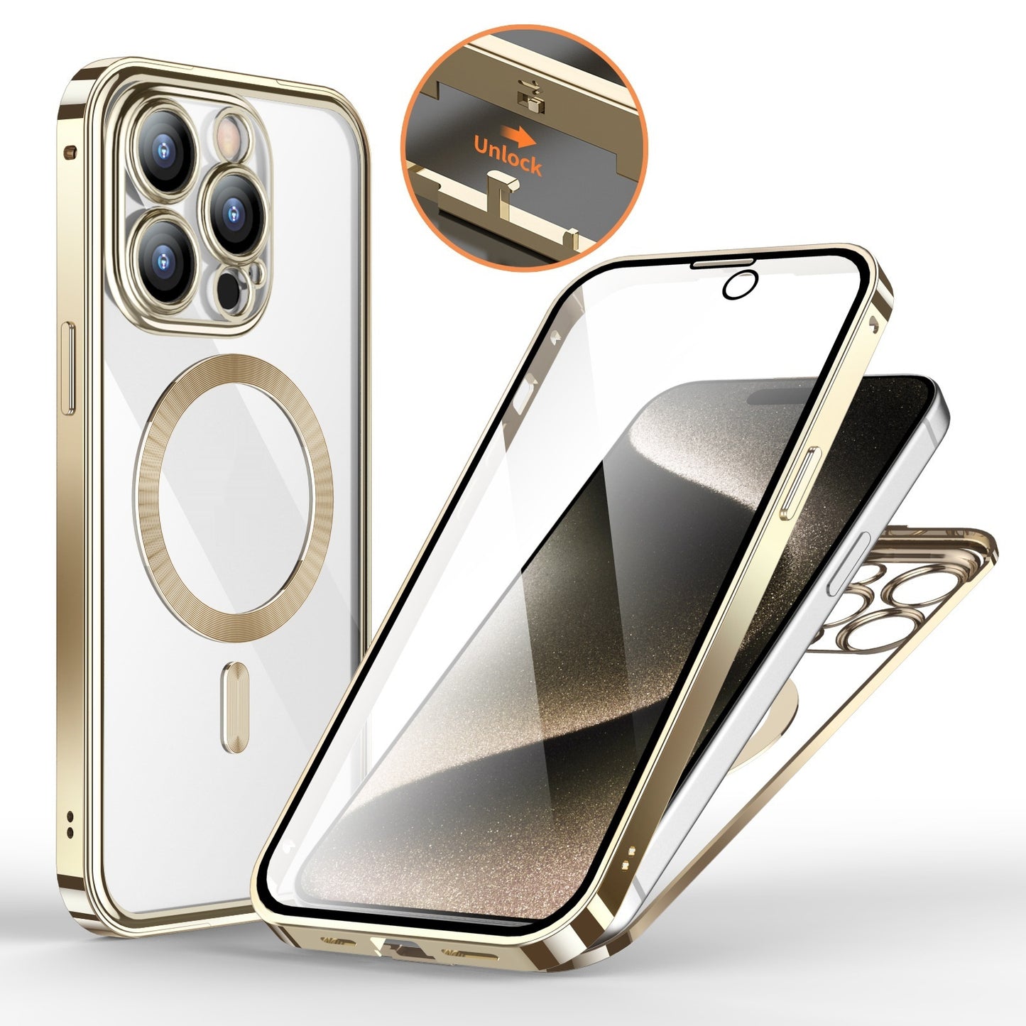 Anti-Privacy Metal Magnetic Wireless Charging Double-Sided Lens Cover Phone Case For iPhone