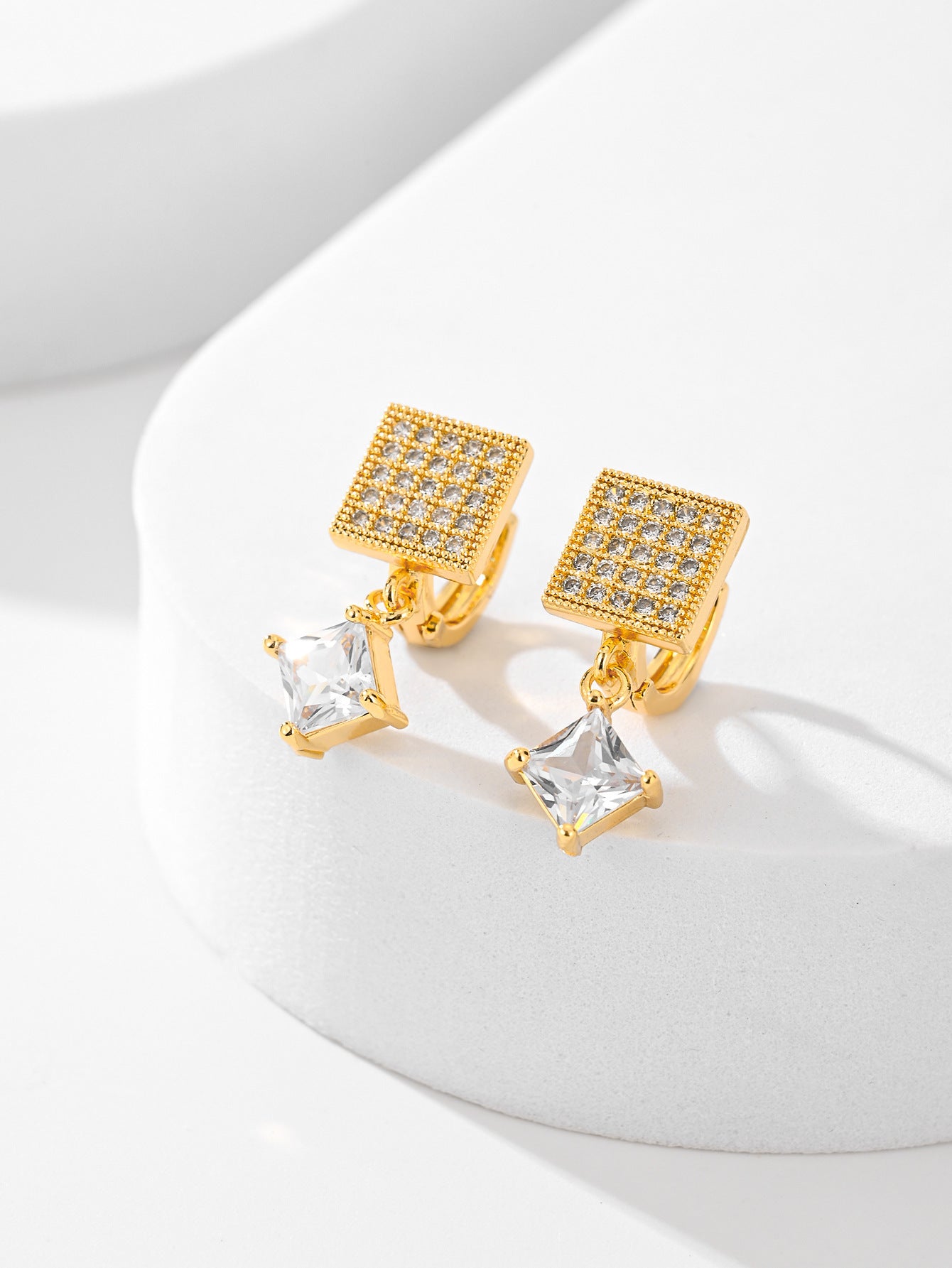 Square Design Fashion Zircon Earrings In Various Colors