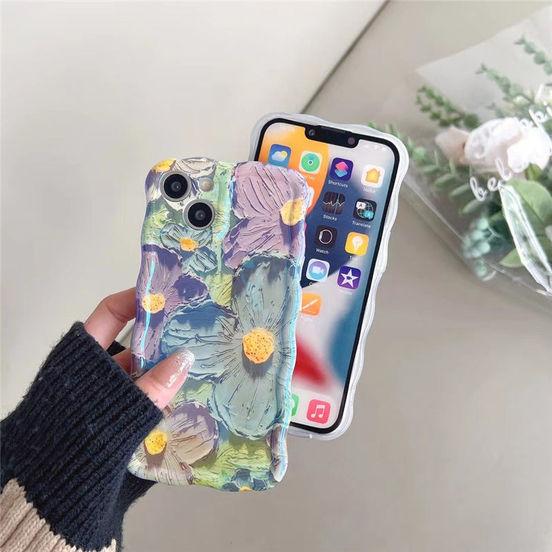 Retro Oil Painting Flowers Silicone Phone Case For iPhone