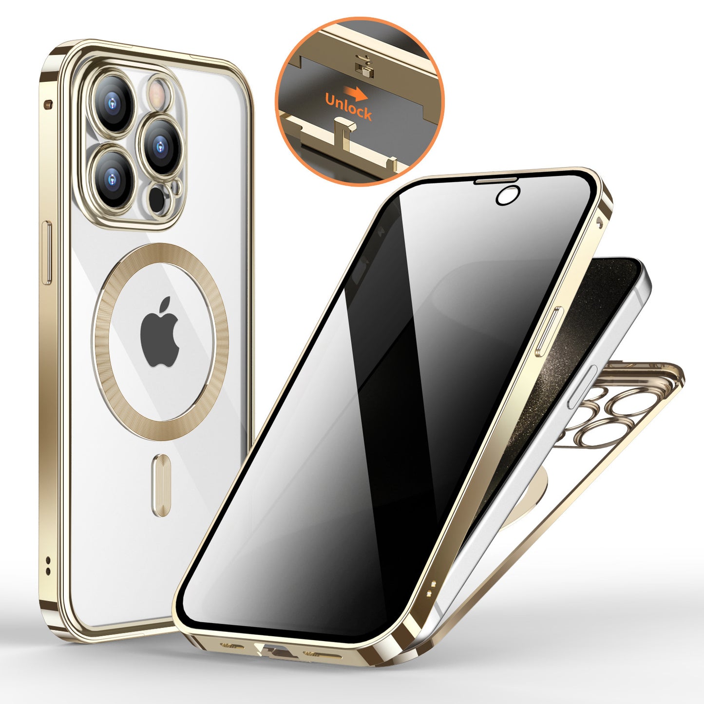 Anti-Privacy Metal Magnetic Wireless Charging Double-Sided Lens Cover Phone Case For iPhone