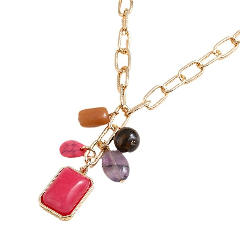 Semi-precious Stone Color Pendant Necklace For Women