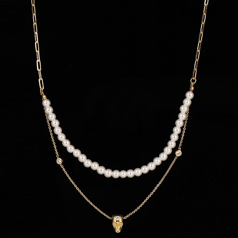 Inlaid Zirconium Skull Y-shaped Necklace