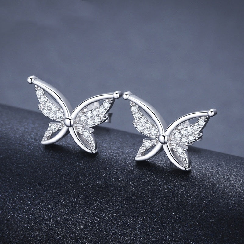 Full Rhinestone Zircon Butterfly Stud Earrings