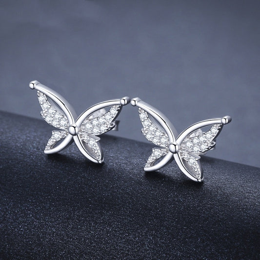 Full Rhinestone Zircon Butterfly Stud Earrings