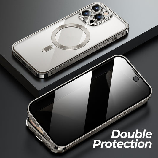 Anti-Privacy Metal Magnetic Wireless Charging Double-Sided Lens Cover Phone Case For iPhone