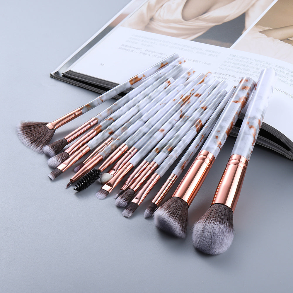 15 Marbled Design Makeup Brush Set