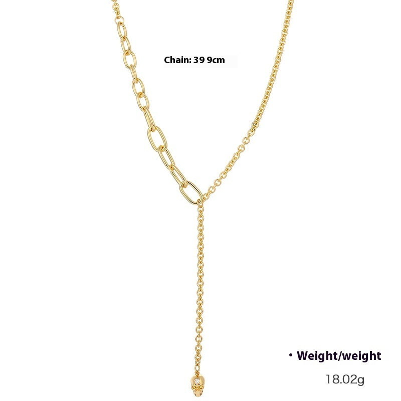 Inlaid Zirconium Skull Y-shaped Necklace