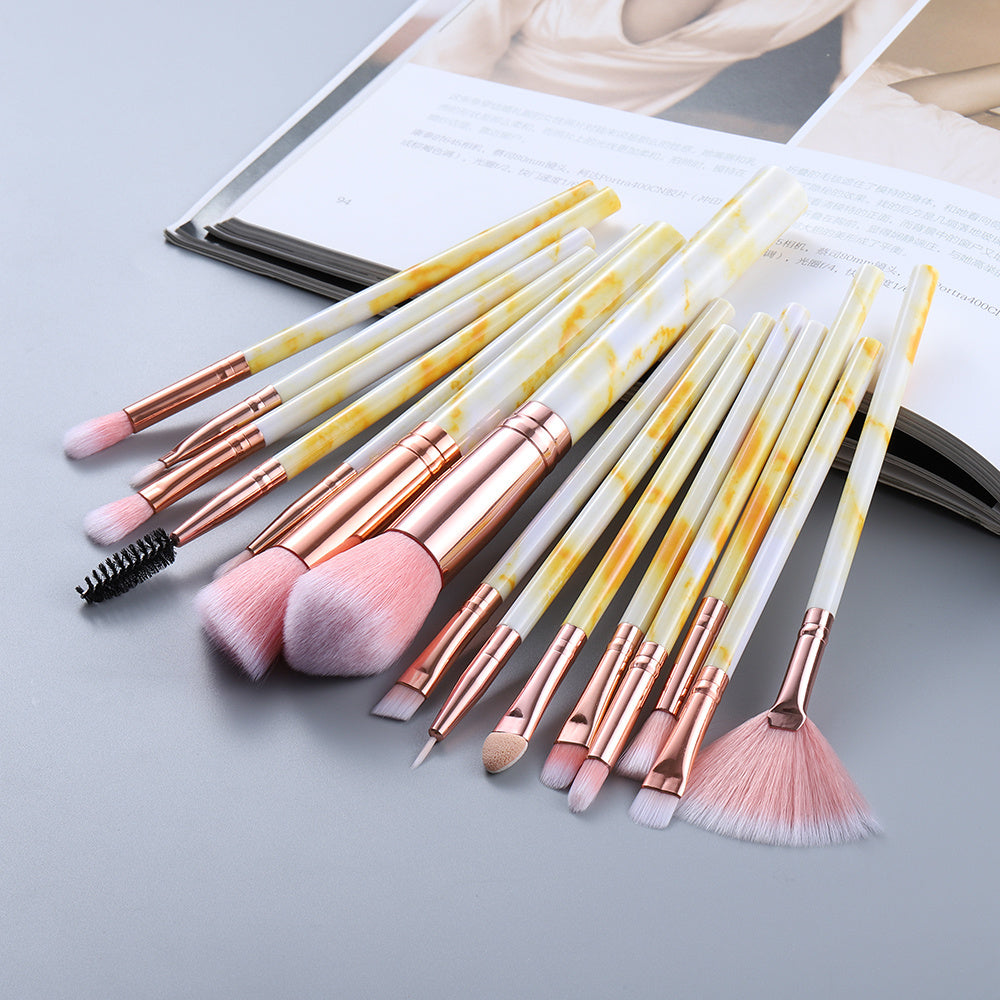 15 Marbled Design Makeup Brush Set