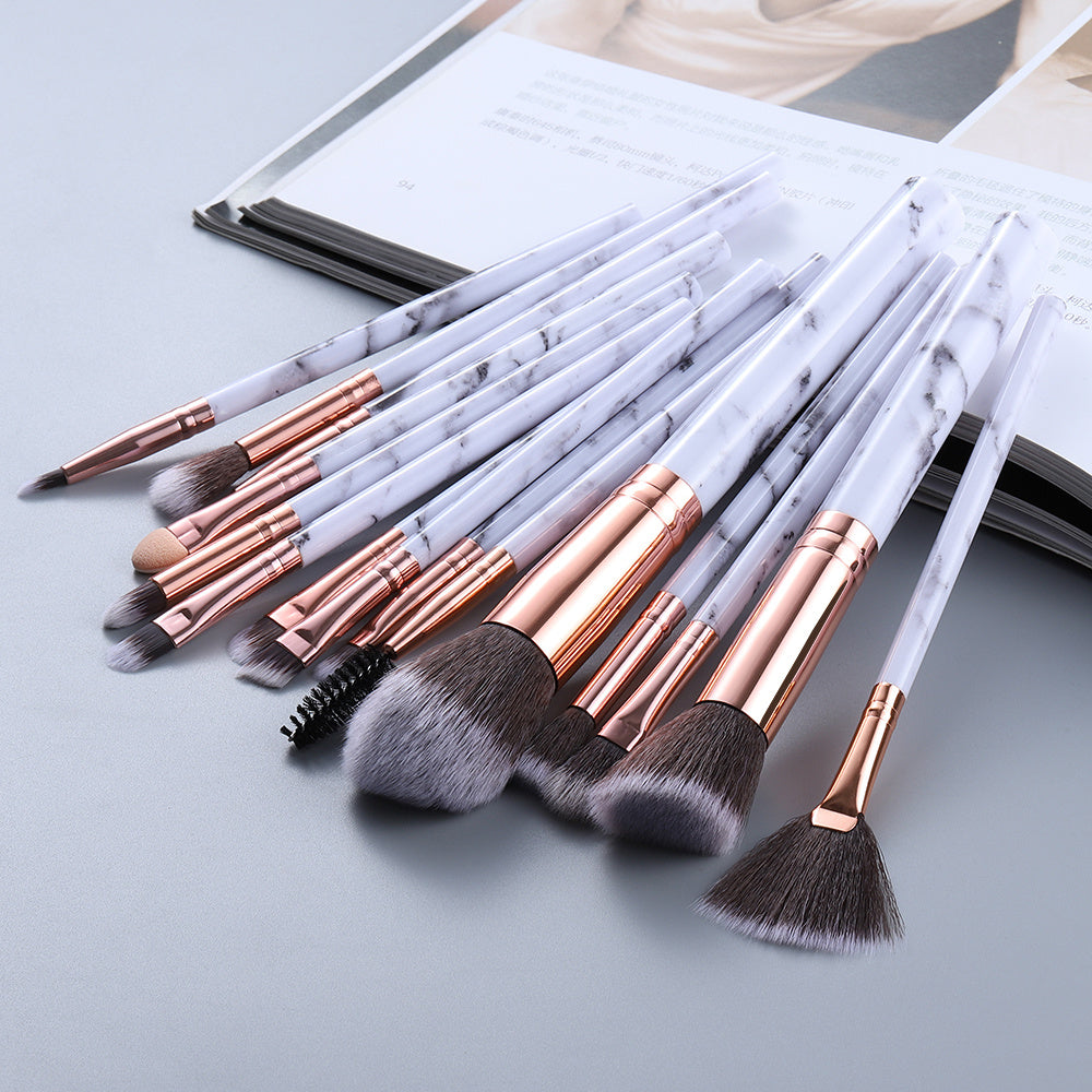 15 Marbled Design Makeup Brush Set