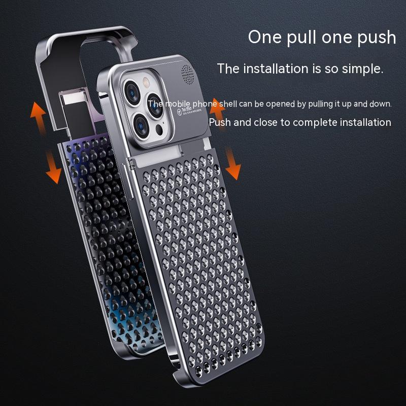 Aluminum Alloy Mobile Phone Case With Hollow Heat Dissipation Anti-fall Full Body Shockproof Made For iPhone