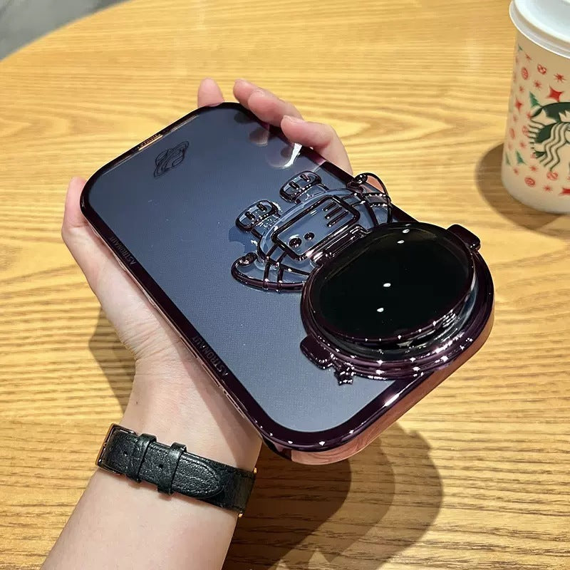 Glitter Astronaut Camera Stand iPhone Case With invisible Lens Bracket Plating Soft Cover