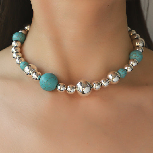 Elegant Turquoise Beaded Necklace For Women