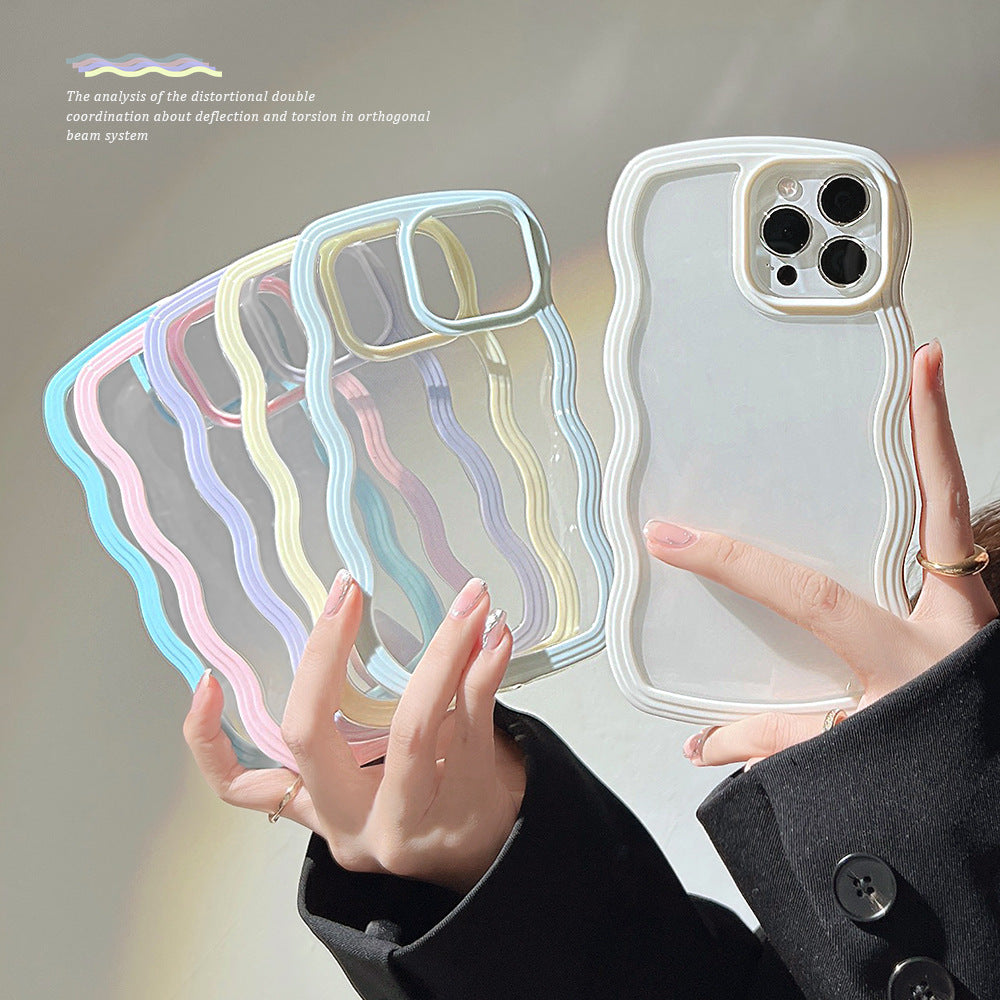 iPhone Wave Border Mobile Phone Case Solid Color Simple Candy Color