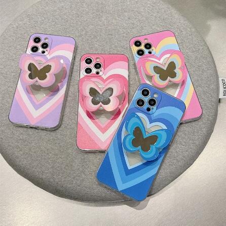 Color Butterfly Stand Silicone Phone Case For iPhone