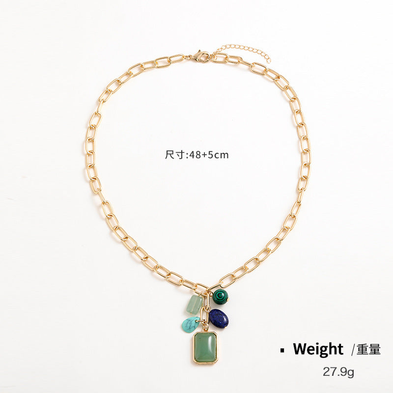 Semi-precious Stone Color Pendant Necklace For Women