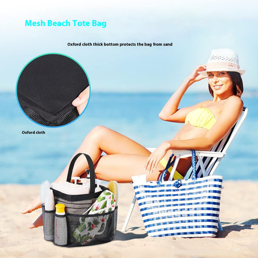 Beach Mesh Toiletry Buggy Bag Handbag with 8 Mesh Pockets