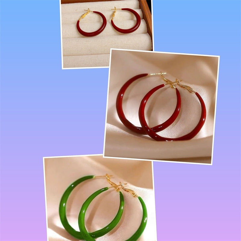 Retro Red Oil-spot Glaze Simple Hoop Earrings