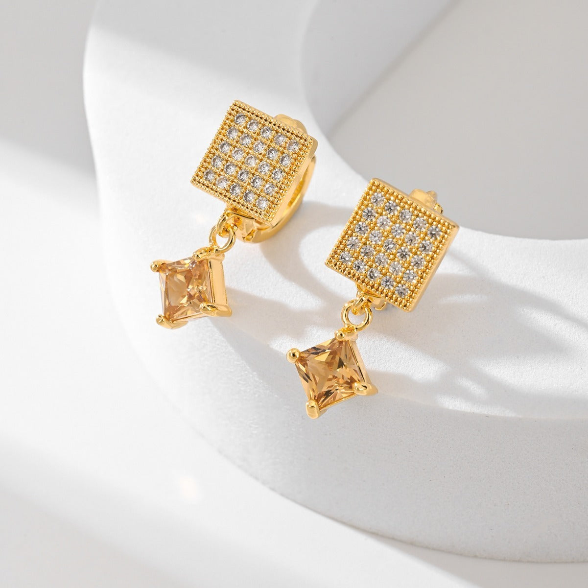 Square Design Fashion Zircon Earrings In Various Colors