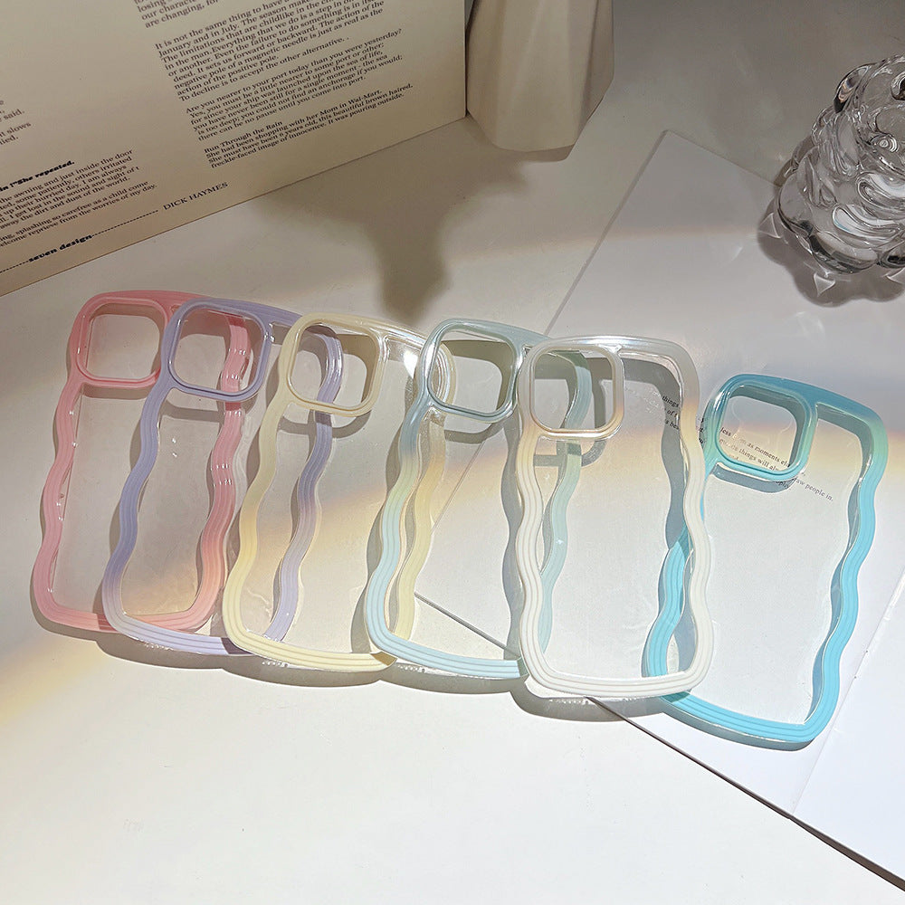 iPhone Wave Border Mobile Phone Case Solid Color Simple Candy Color
