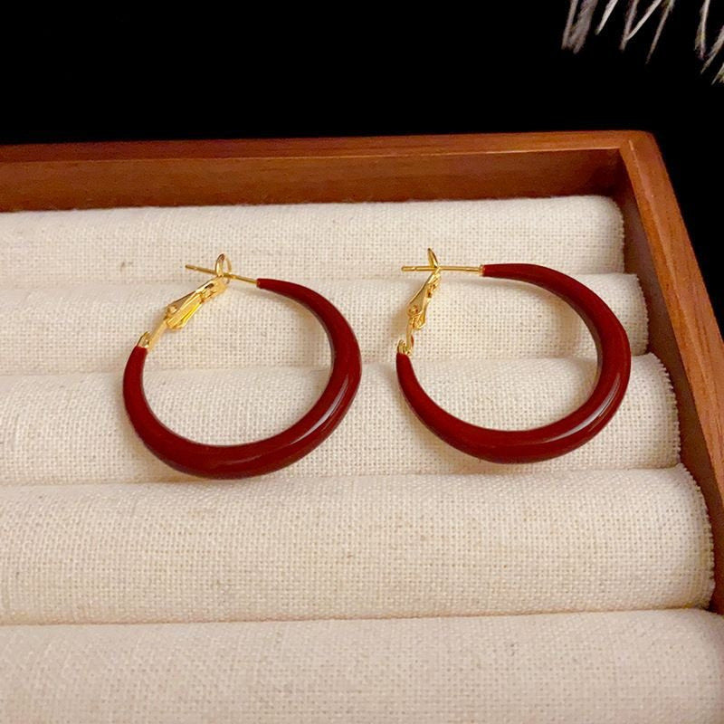 Retro Red Oil-spot Glaze Simple Hoop Earrings