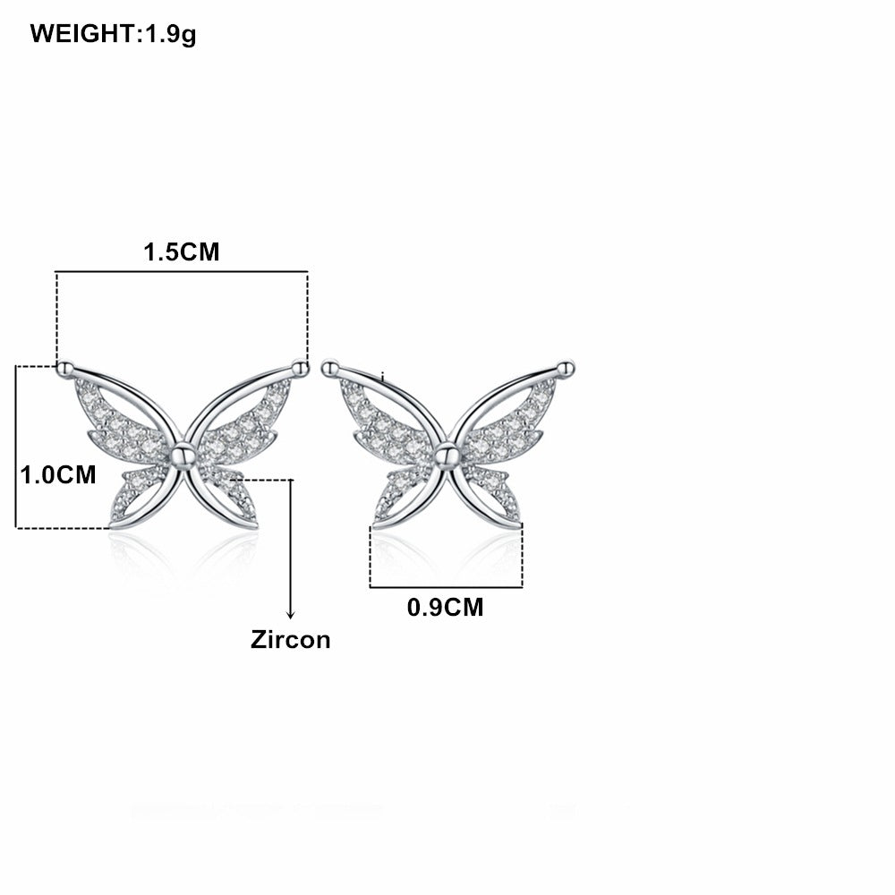 Full Rhinestone Zircon Butterfly Stud Earrings