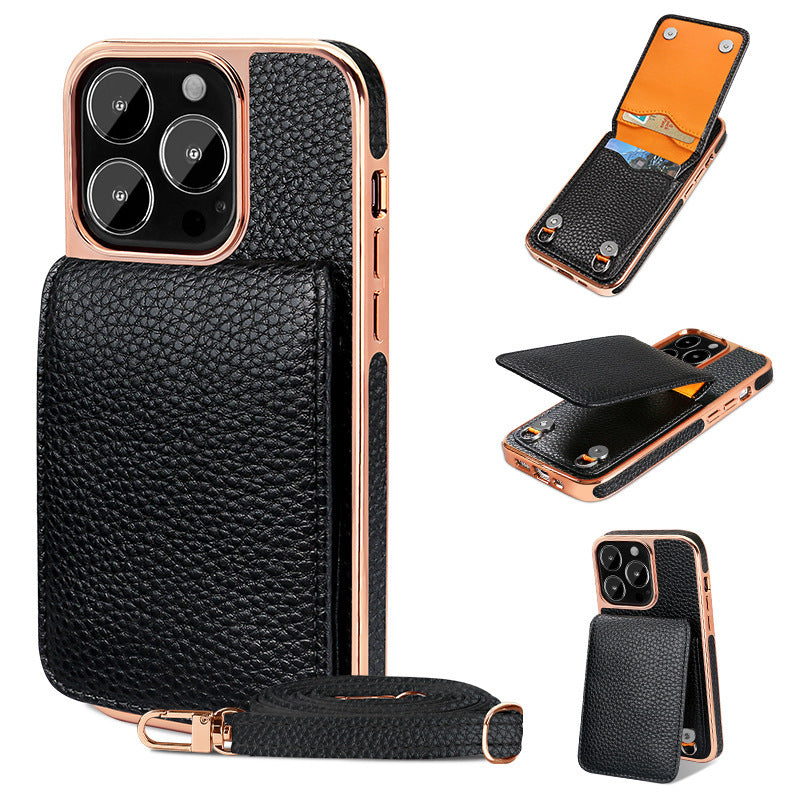 Leather Wallet Lanyard Phone Case For iPhone