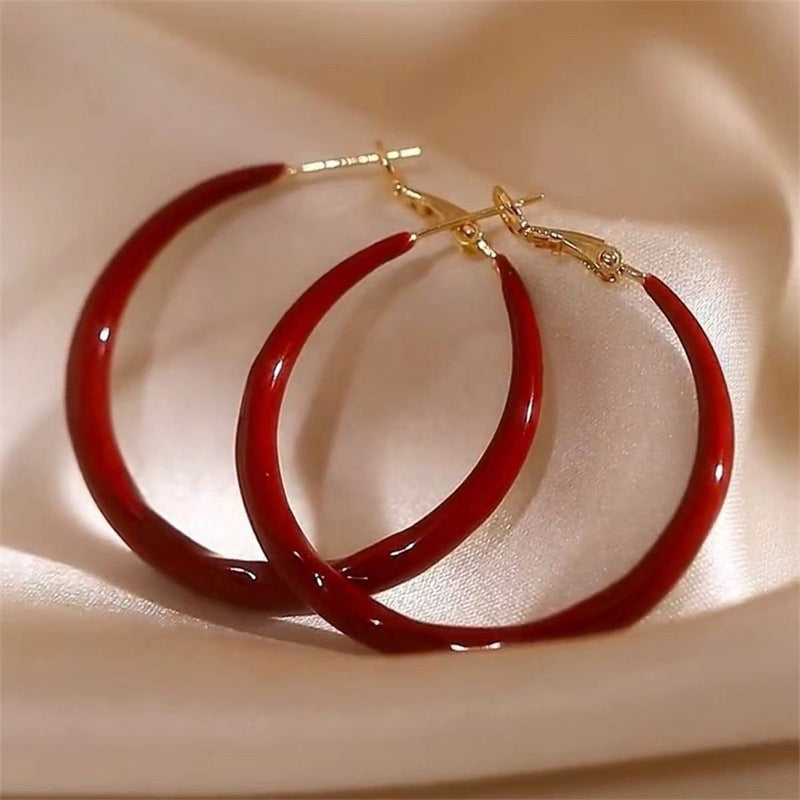 Retro Red Oil-spot Glaze Simple Hoop Earrings
